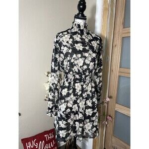 Lost + Wander Women Dress Size Small Floral Prairie Sheer Mock Neck Long Sleeve
